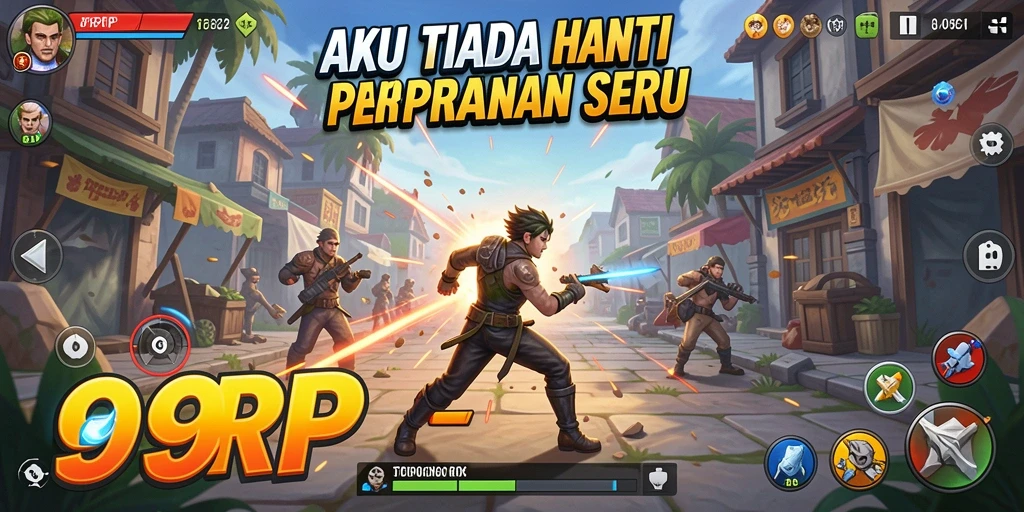 Tangkapan layar utama 99RP menampilkan aksi pertempuran yang mengesankan.