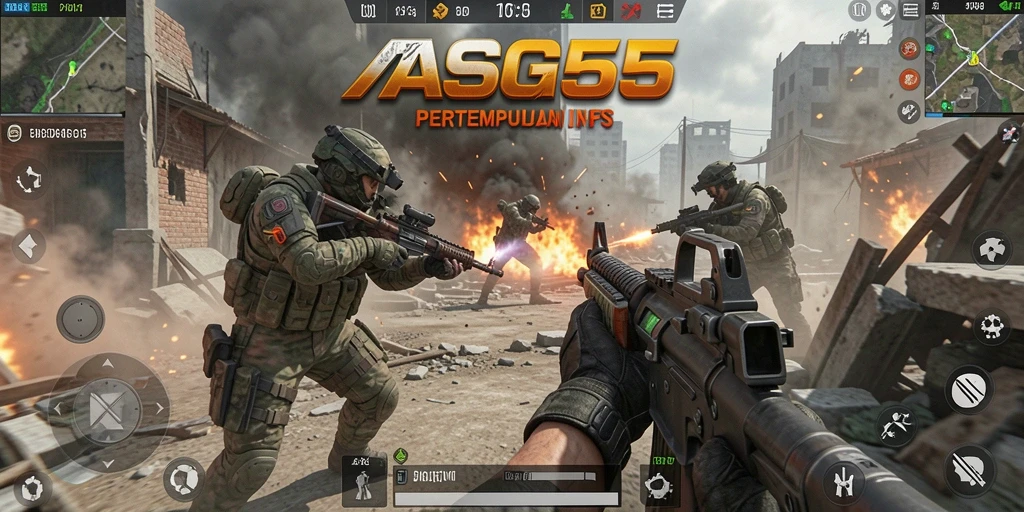Screenshot dari gameplay ASG55 yang menunjukkan aksi pertempuran intens.