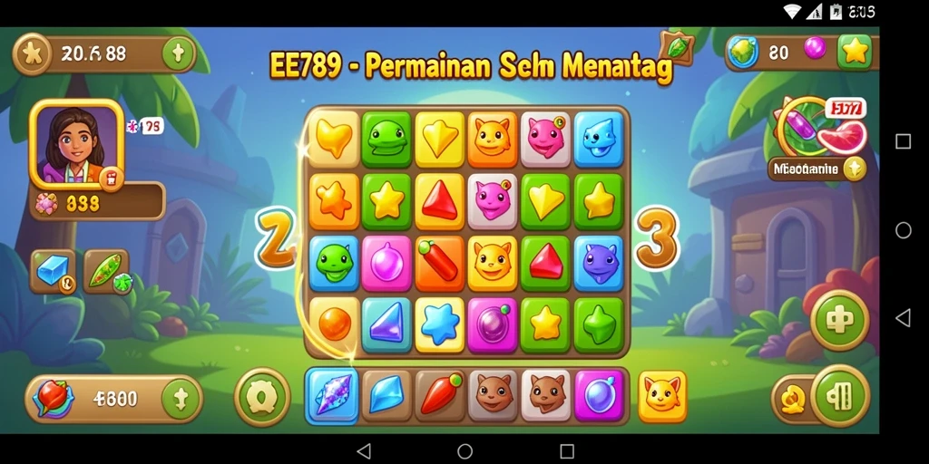 Gameplay seru dengan elemen Match-3 penuh warna.