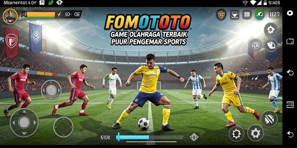 Tangkapan layar FOMOTOTO menampilkan aksi seru dalam permainan olahraga.