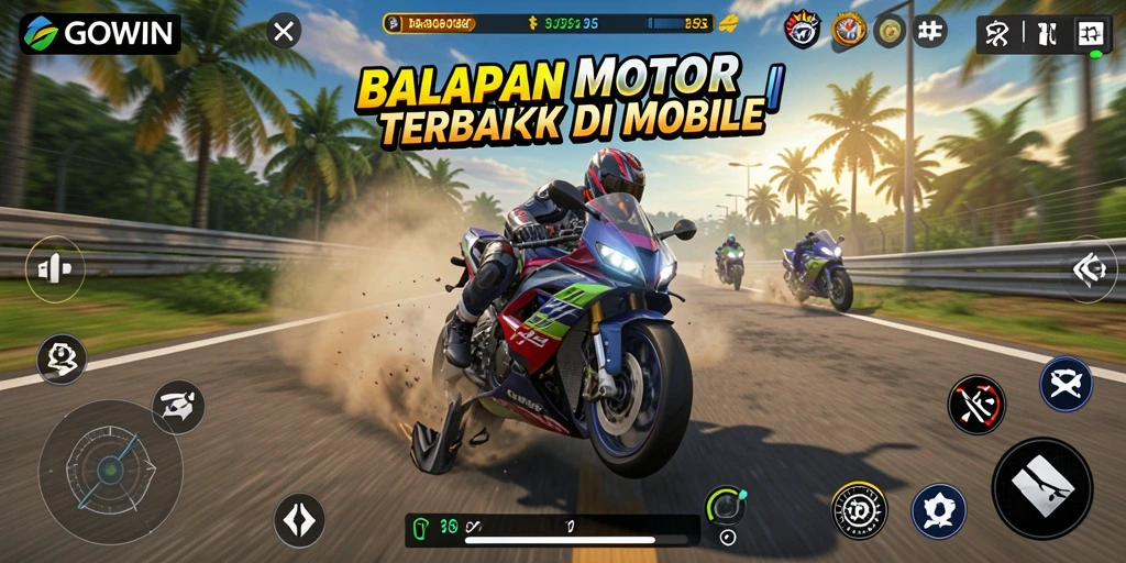 Gameplay GOWIN yang seru dan mendebarkan di trek balapan motor.