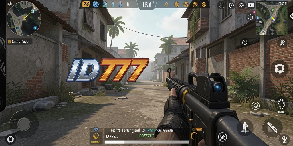Screenshot utama ID777 menampilkan aksi menembak yang mendebarkan.