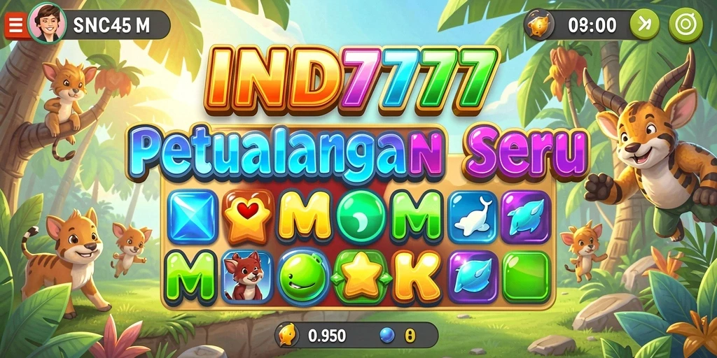 Tangkapan layar utama IND777 menunjukkan gameplay Match-3 yang seru dan penuh warna.
