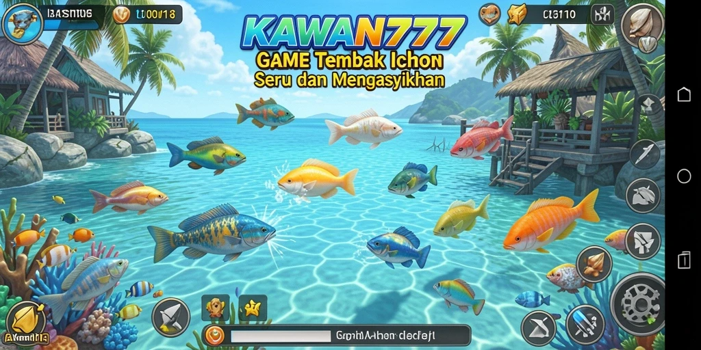 Gameplay Tembak Ikan yang menarik dan penuh warna dalam KAWAN777.