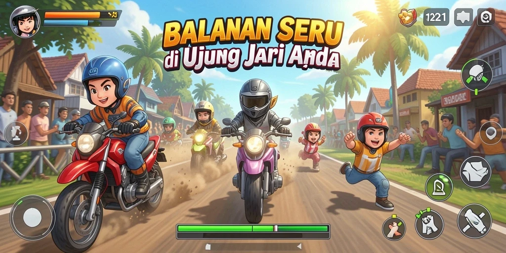 Tampilan seru gameplay balapan QQ1221 yang menegangkan.