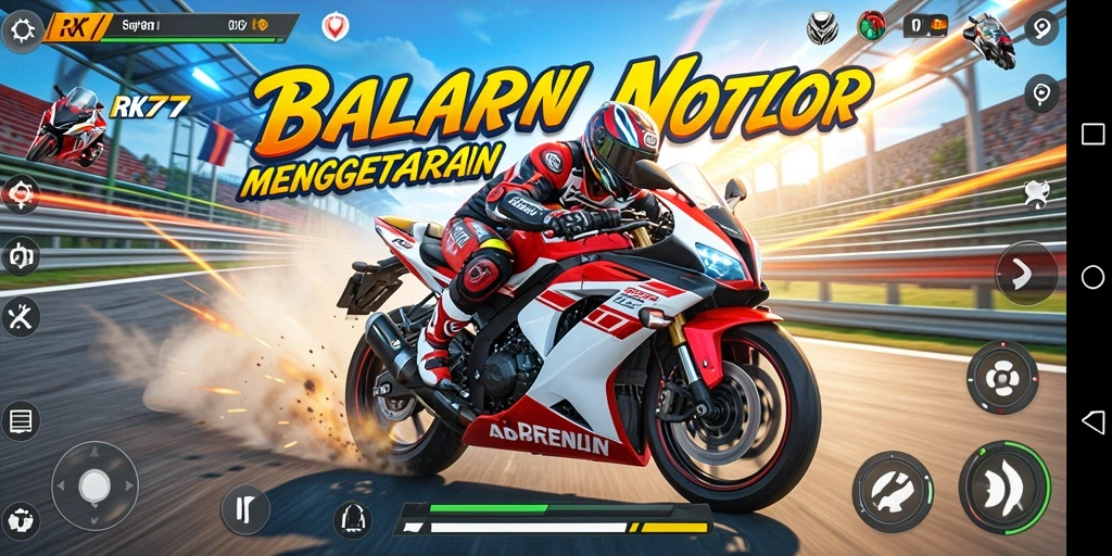 Gameplay mendebarkan dalam RK77 dengan balapan motor yang intens.
