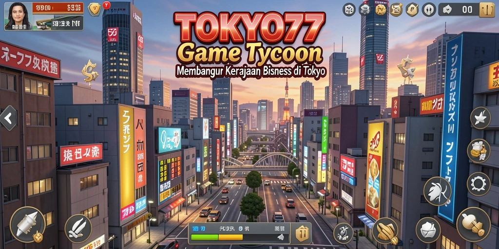 Tampilan gameplay <strong>TOKYO77</strong> yang menakjubkan saat membangun kerajaan bisnis.