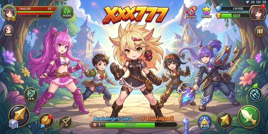 Tampilan gameplay XXX777 dengan karakter anime yang beraksi.