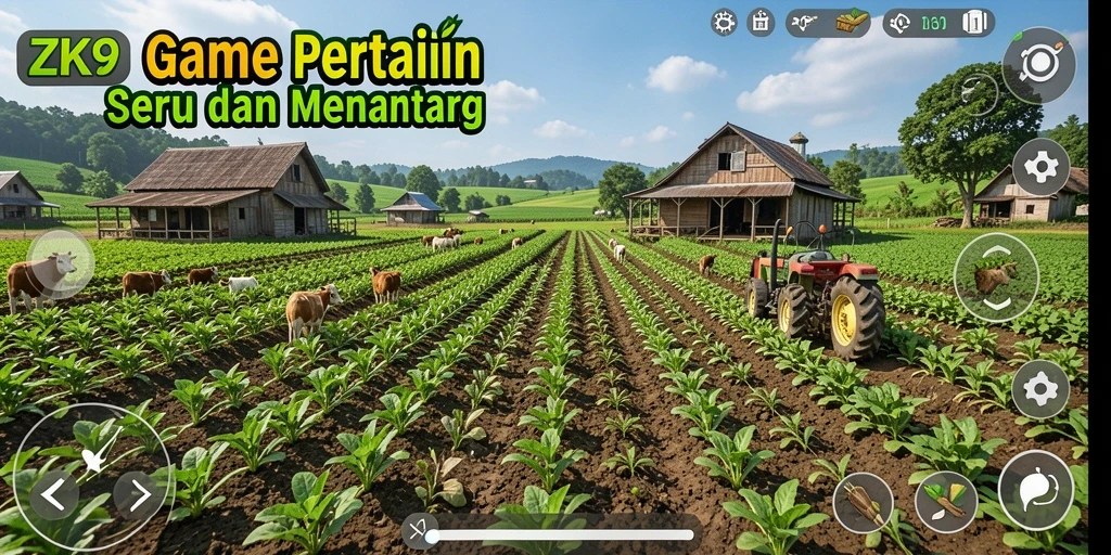 Tampilan gameplay ZK9 yang menampilkan aktivitas berkebun dan perawatan hewan.